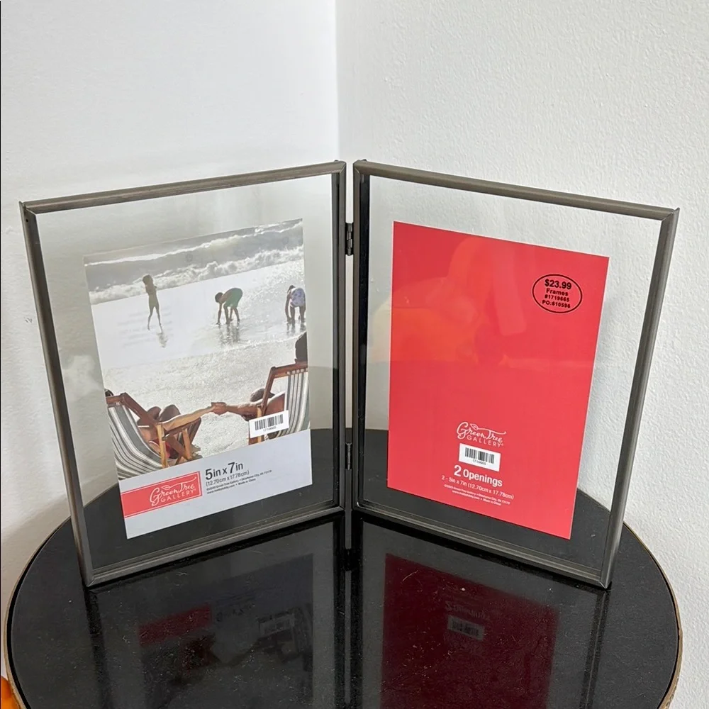 NWT Green Tree Gallery Chrome 5x7 Double Picture Frame Slide In